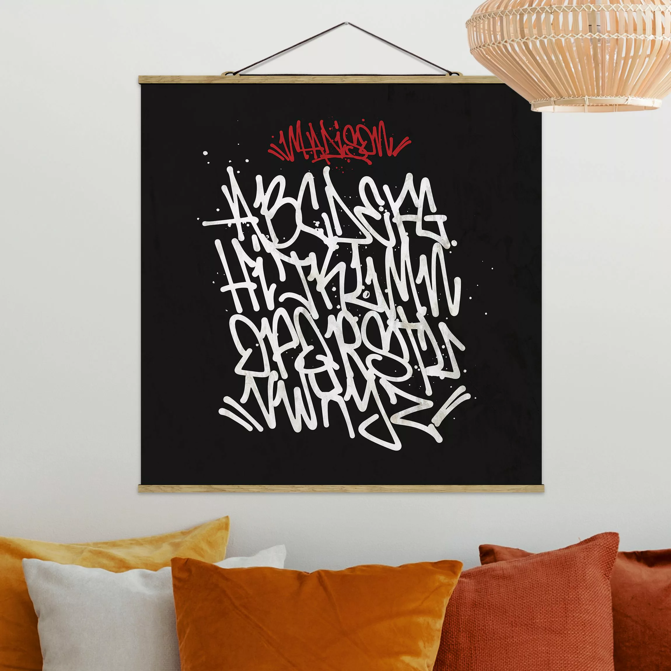 Stoffbild mit Posterleisten Graffiti Art Alphabet günstig online kaufen