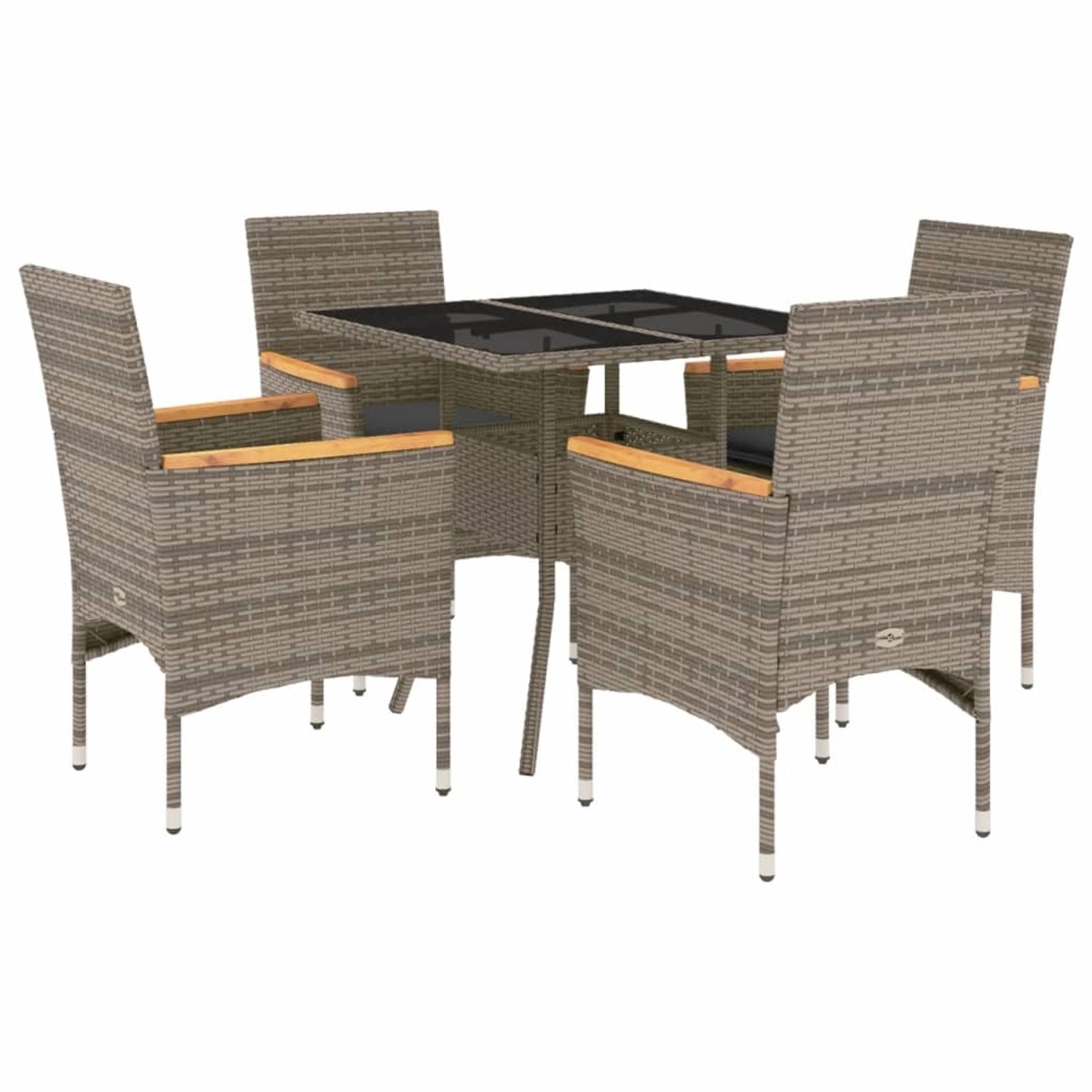 vidaXL 5-Tlg Garten-Essgruppe mit Kissen Grau Poly Rattan und Glas 3278706 günstig online kaufen