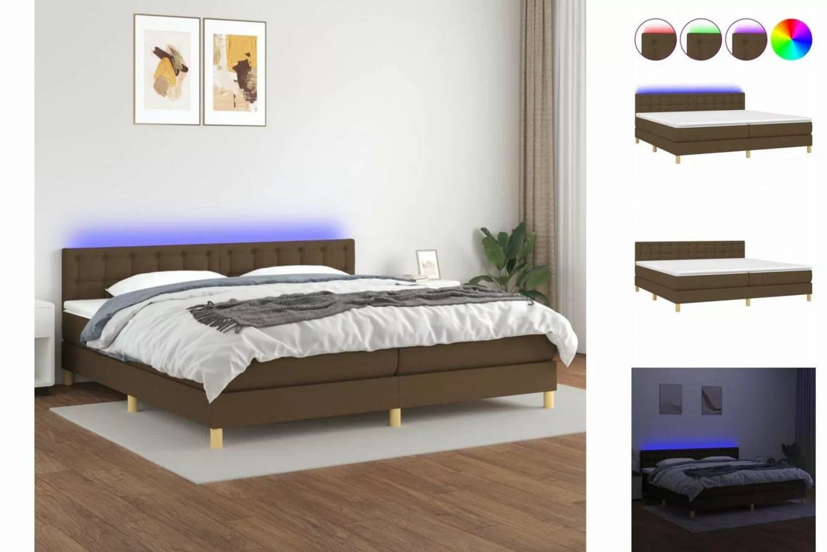 vidaXL Boxspringbett Boxspringbett mit Matratze LED Dunkelbraun 200x200 cm günstig online kaufen