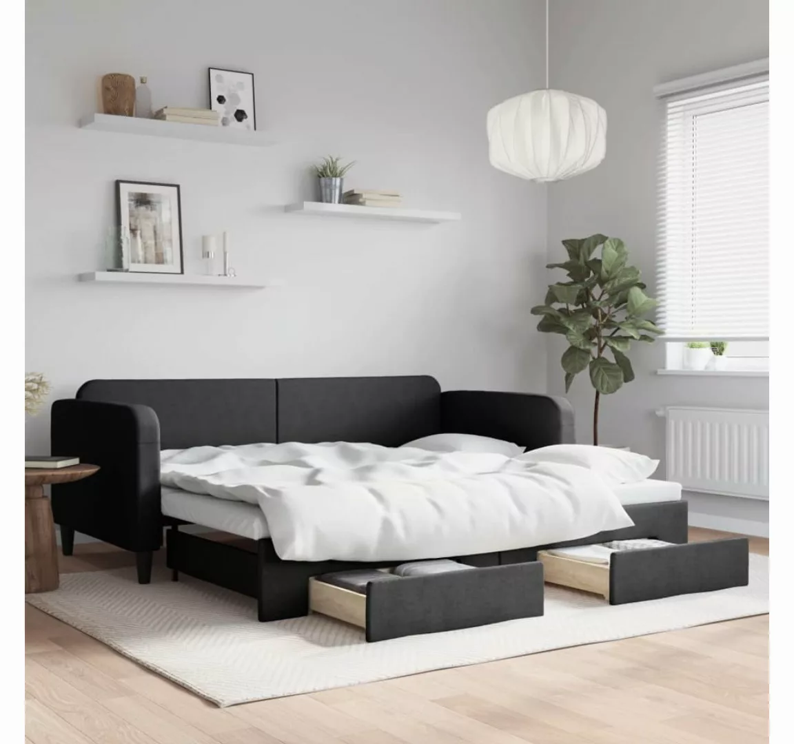 vidaXL Gästebett Gästebett Tagesbett Ausziehbar mit Schubladen Schwarz 90x1 günstig online kaufen