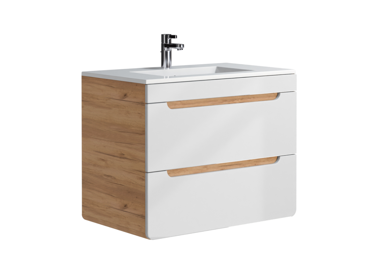 Waschbeckenunterschrank hängend mit Einzelwaschbecken - B. 80 cm - Naturfar günstig online kaufen