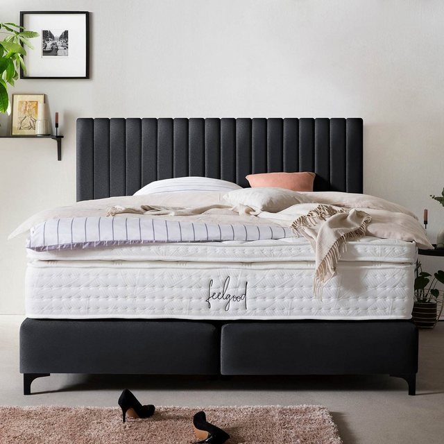 BettCo Boxspringbett Paris (in Schwarz Samt), Pfeifensteppung, Topper optio günstig online kaufen