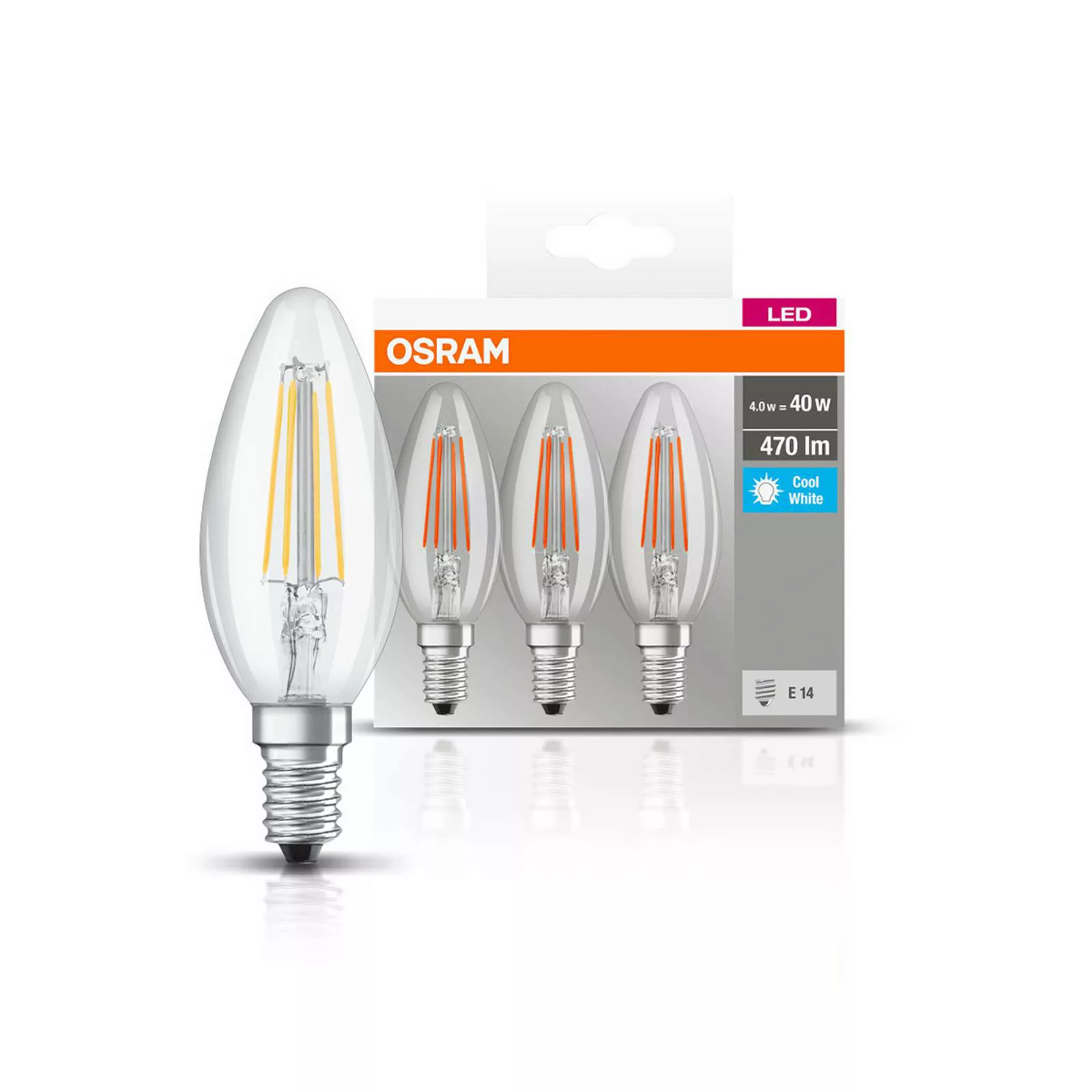 OSRAM LED-Kerze E14 4W Filament 4.000K 470lm 3er günstig online kaufen