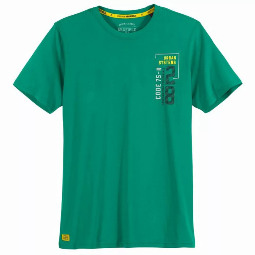 redfield Rundhalsshirt Große Größen Herren T-Shirt grün Print Urban Systems günstig online kaufen