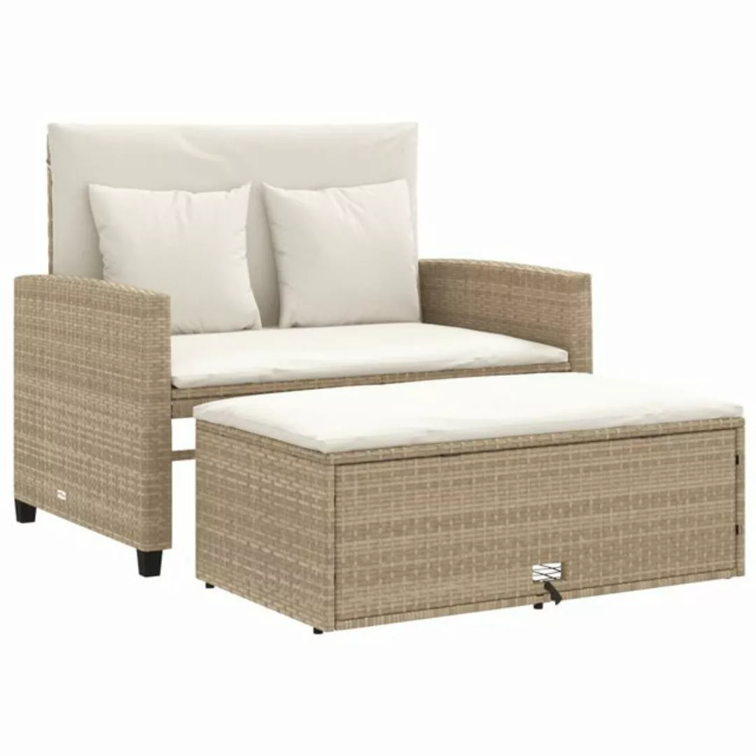 vidaXL Sofa, Gartensofa mit Kissen 2-Sitzer Beige Poly Rattan günstig online kaufen