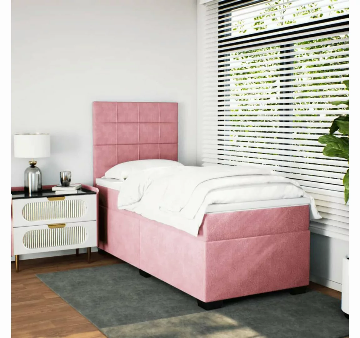 vidaXL Bett Boxspringbett mit Matratze Rosa 90x200 cm Samt günstig online kaufen