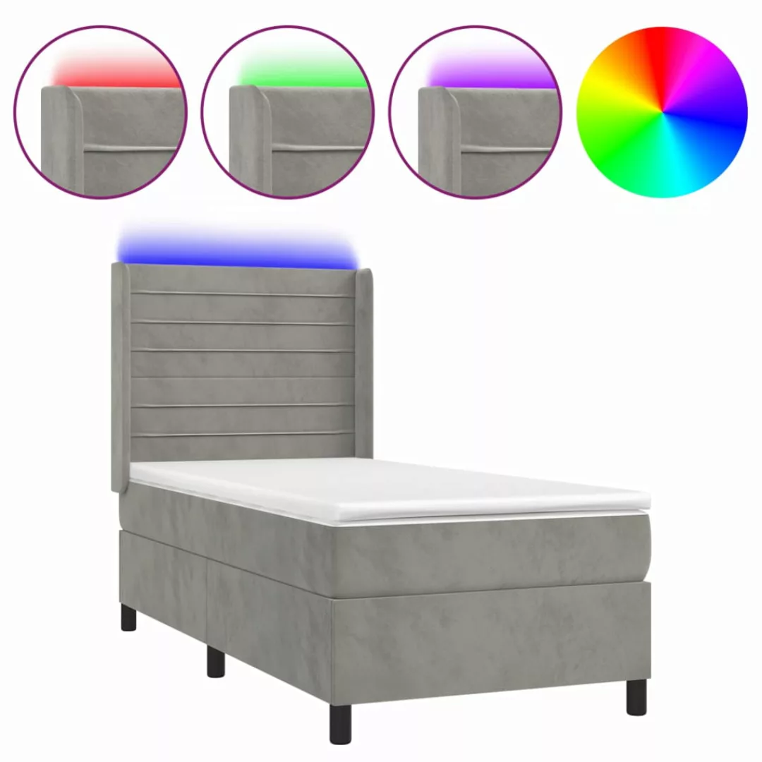 Vidaxl Boxspringbett Mit Matratze & Led Hellgrau 100x200 Cm Samt günstig online kaufen