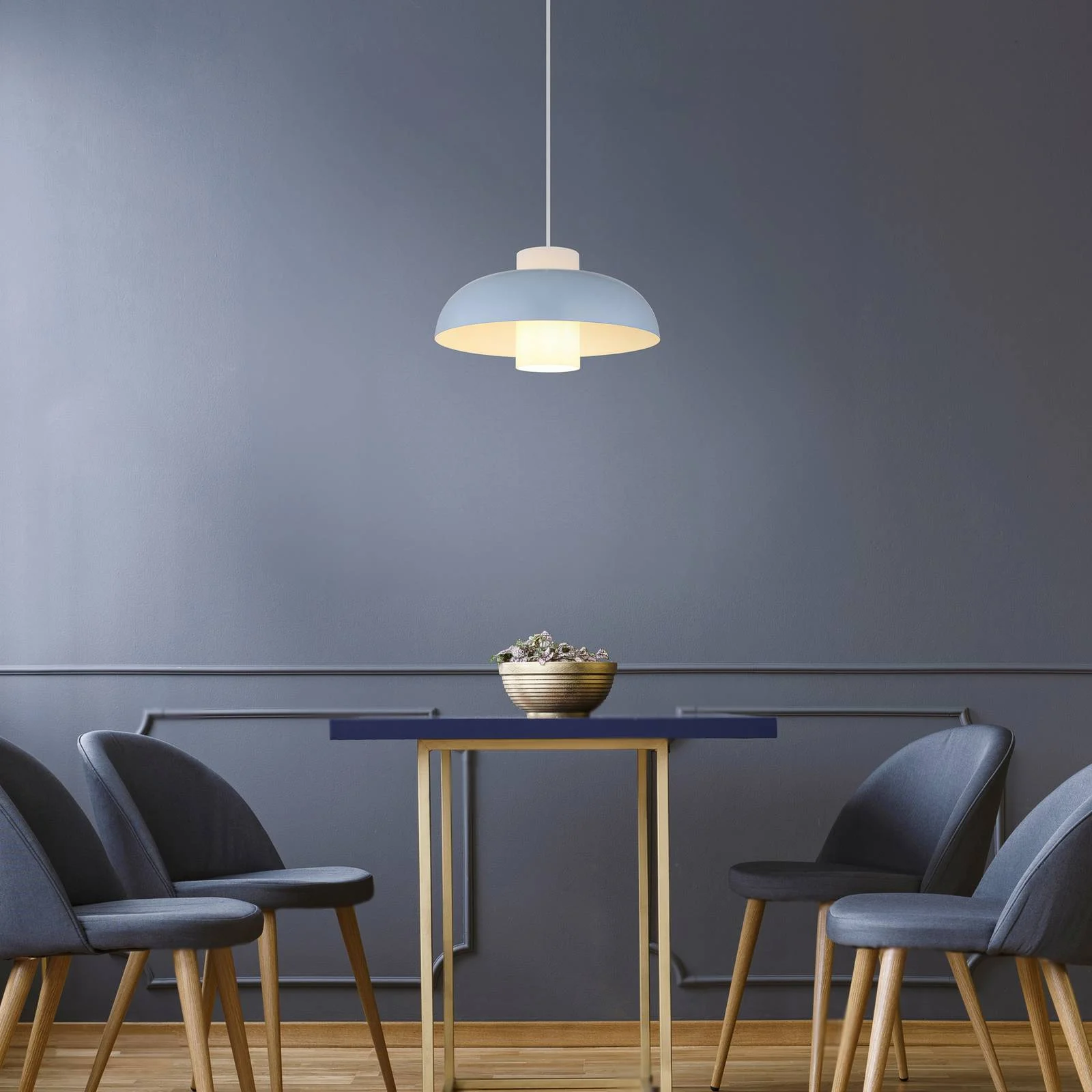 Pendellampe Lowe, blau matt, Ø 38 cm, Metall günstig online kaufen