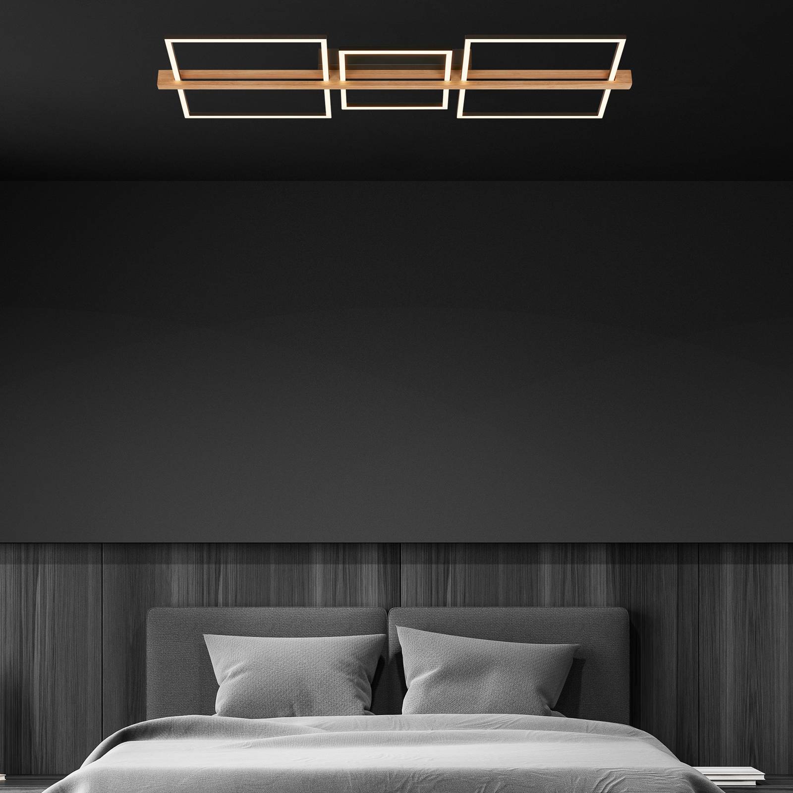 LED-Deckenleuchte Moldura, 108x35 cm, Holz, Metall, schwarz günstig online kaufen