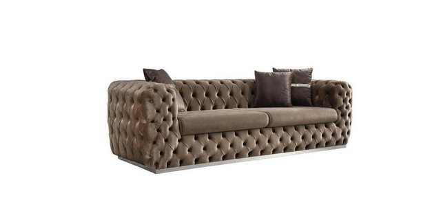 Xlmoebel Chesterfield-Sofa Dreisitzer Polstercouch in Braunem Textil mit mo günstig online kaufen