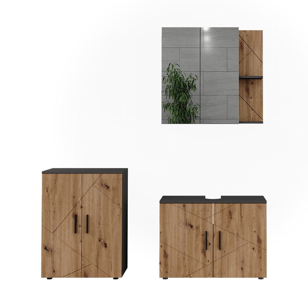 Vicco Badmöbel-Set Irma, Anthrazit/Artisan, 3 Teile, günstig online kaufen