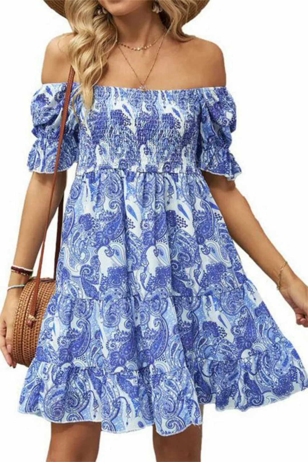 Orient Phoenix Sommerkleid Damen Freizeit Quadratischer Kragen Druckkleid P günstig online kaufen