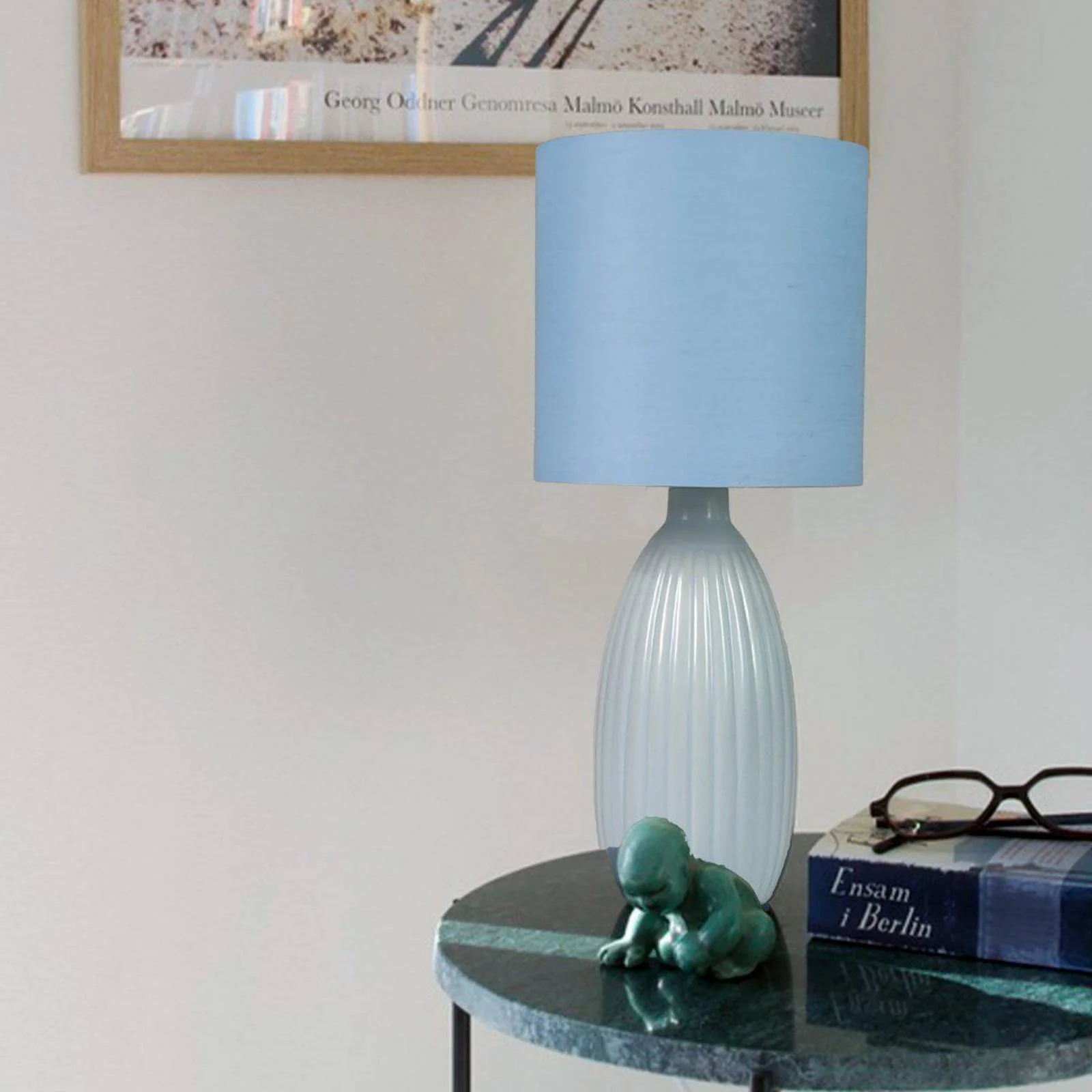 PR Home Tischlampe Uno, blau, Höhe 37 cm, Textil/Keramik günstig online kaufen