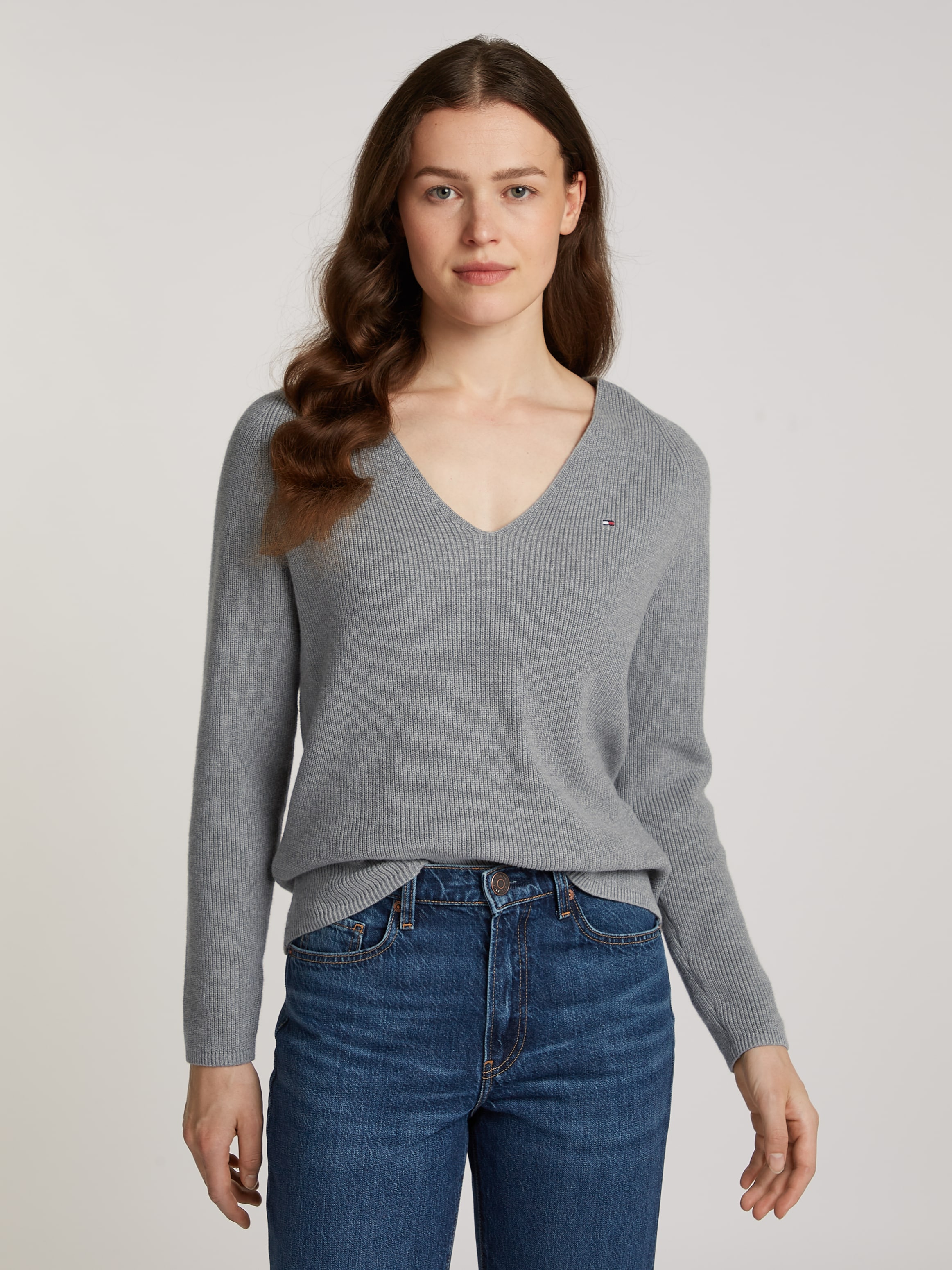 Tommy Hilfiger Strickpullover CO CARDI STITCH V-NK LS mit Logostickerei günstig online kaufen