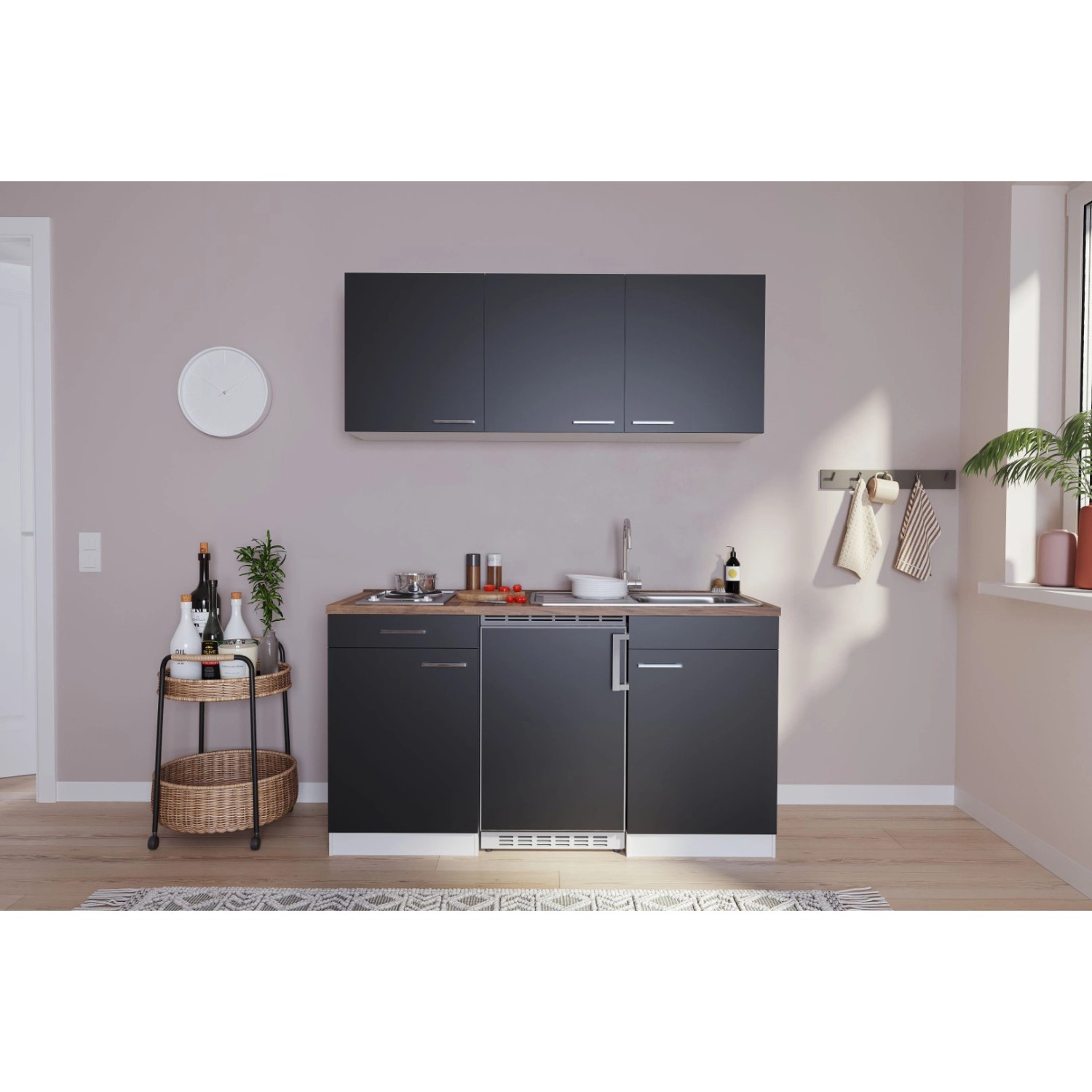 Respekta Küchenzeile KB150WS 150 cm Schwarz-Weiß günstig online kaufen