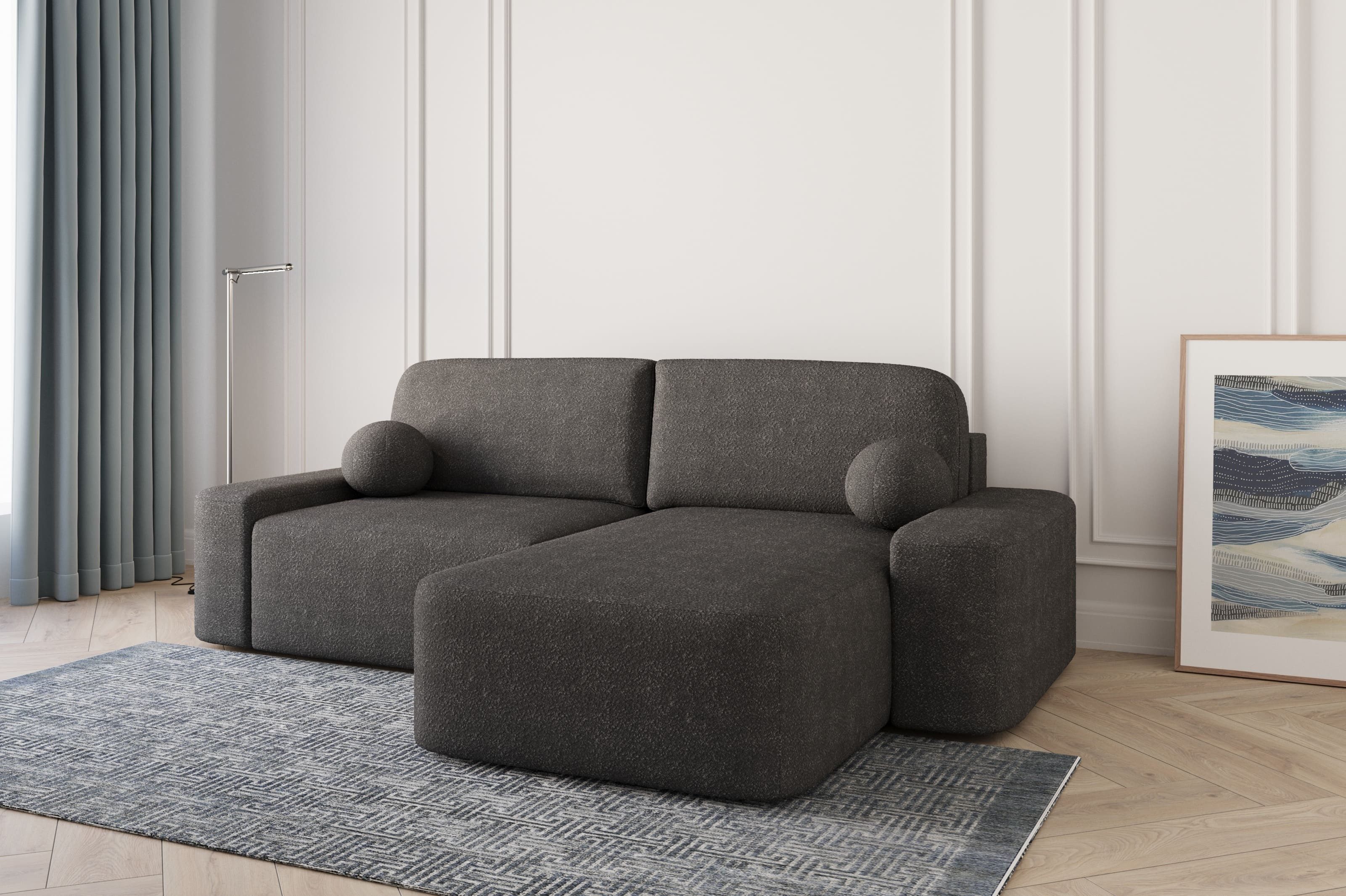 MOEBLO Ecksofa Lisbon aus Bouclé, Ottomane günstig online kaufen