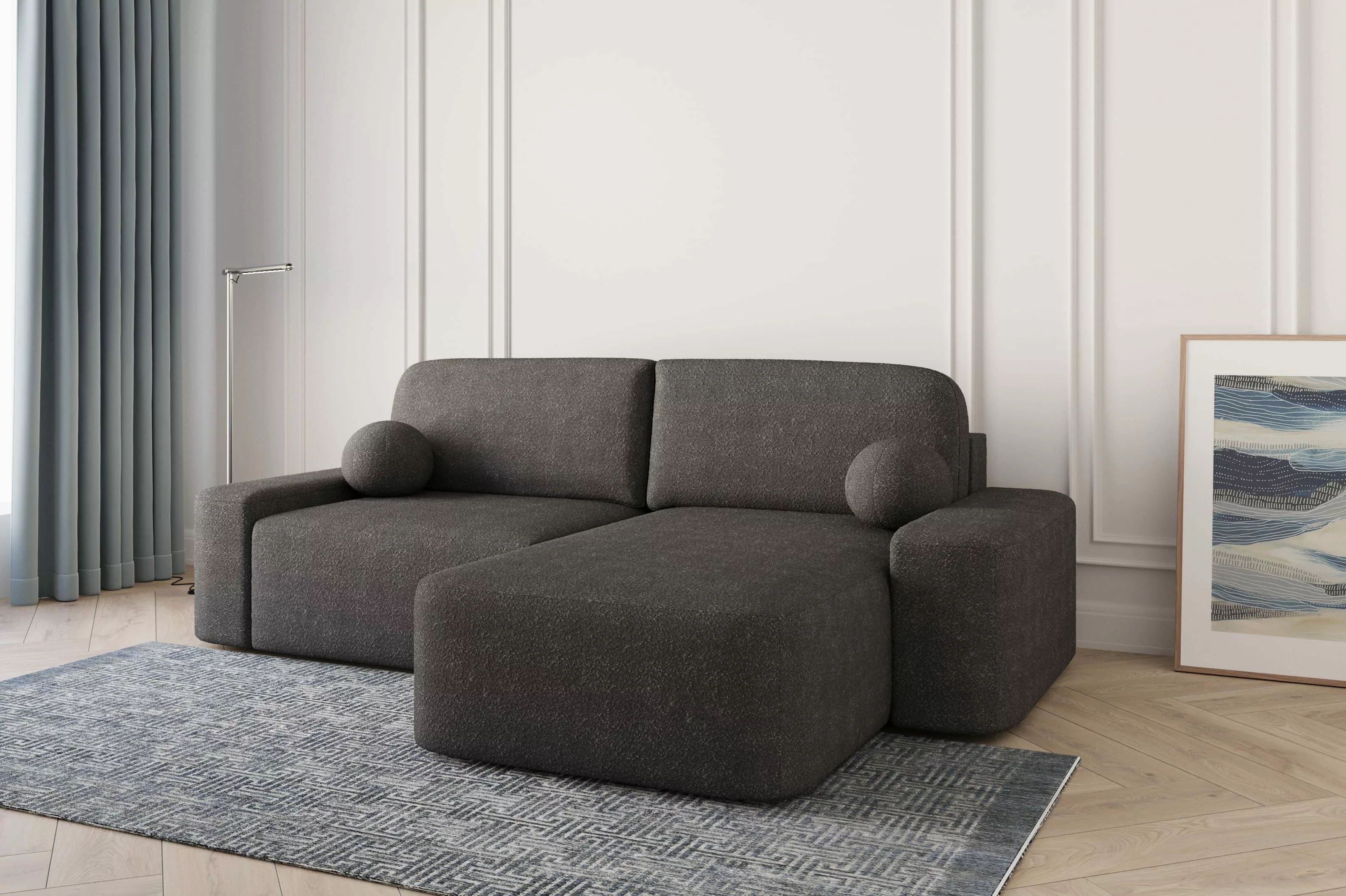 MOEBLO Ecksofa Lisbon aus Bouclé, Ottomane günstig online kaufen