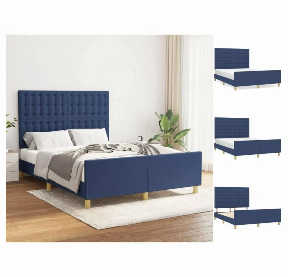 vidaXL Bettgestell Bettrahmen mit Kopfteil Blau 140x200 cm Stoff Bett Bettg günstig online kaufen