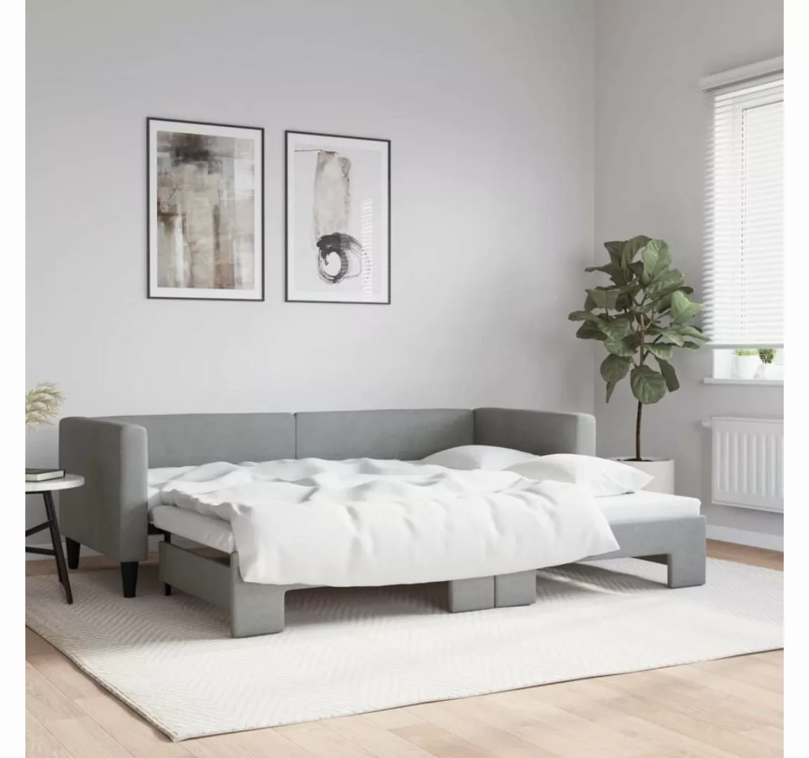 vidaXL Gästebett Gästebett Tagesbett Ausziehbar Hellgrau 80x200 cm Stoff Be günstig online kaufen