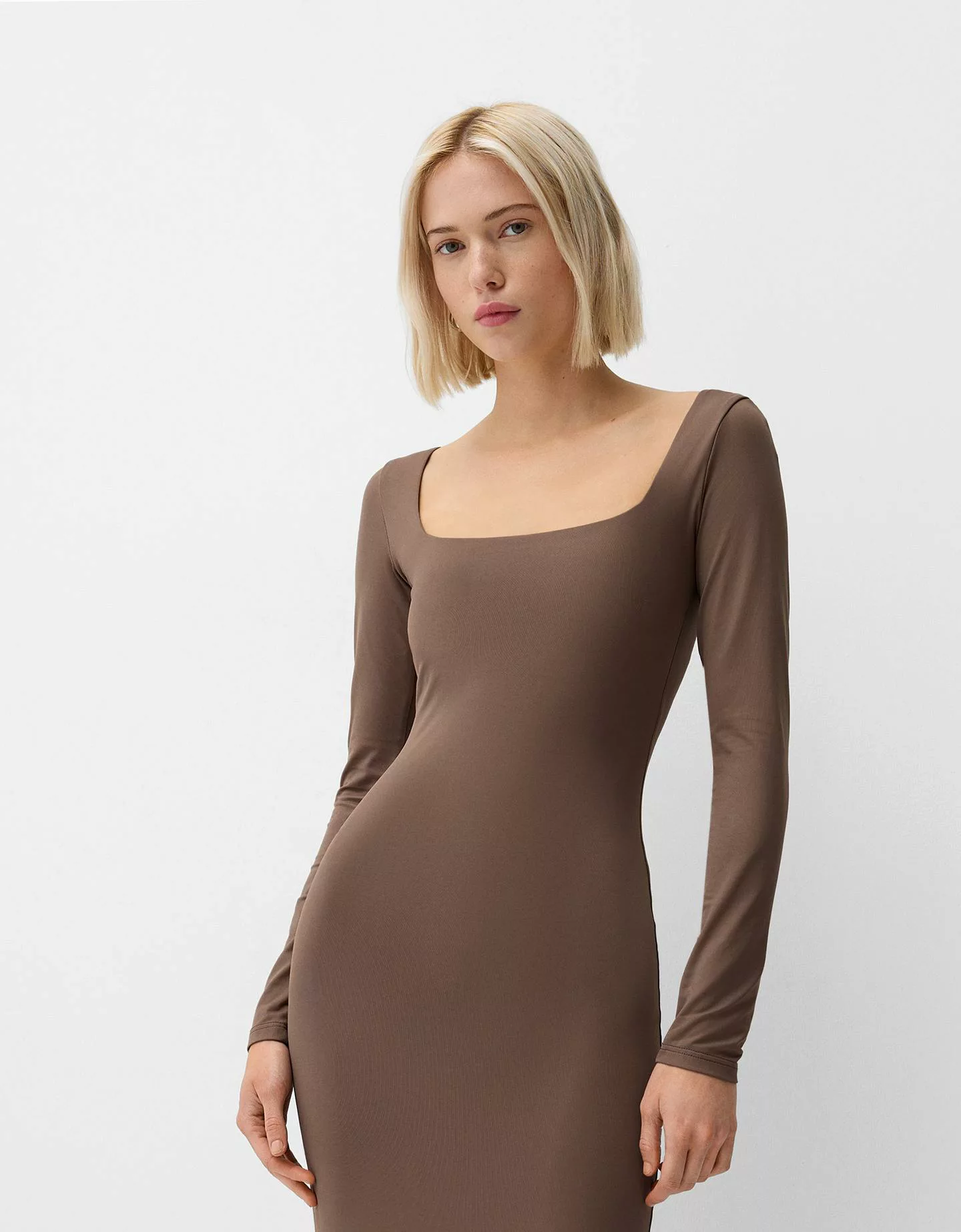 Bershka Midikleid Mit Langen Ärmeln Damen Xs Braun günstig online kaufen