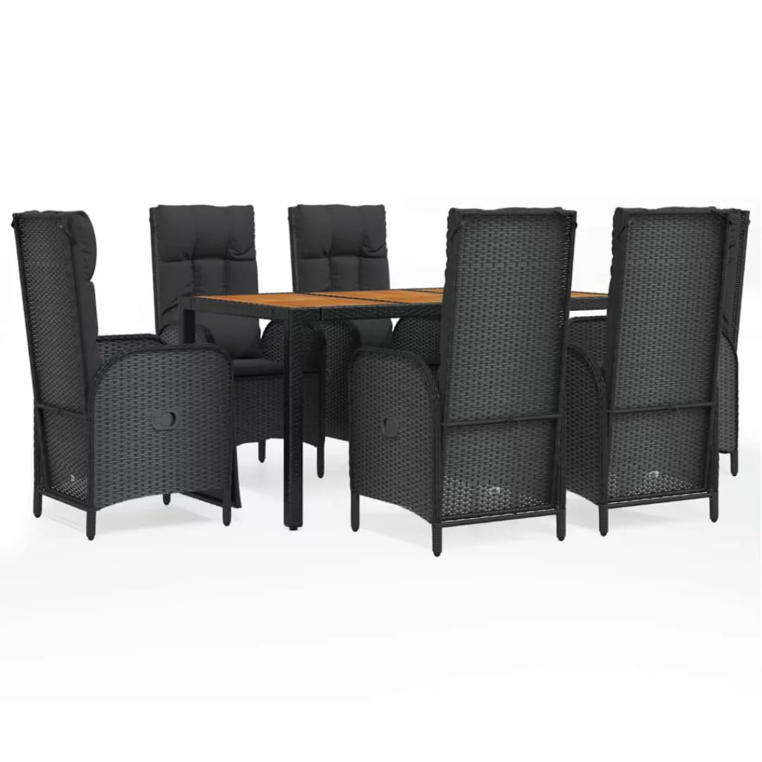 Vidaxl 7-tlg. Garten-essgruppe Mit Kissen Schwarz Poly Rattan günstig online kaufen