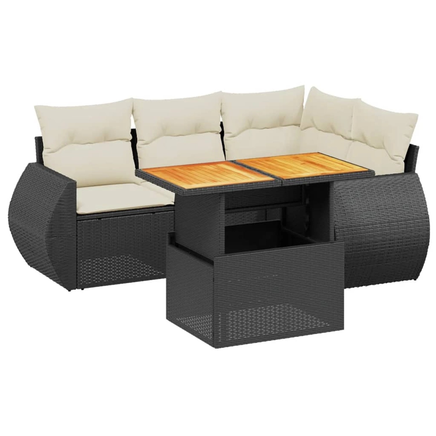 vidaXL 5-Tlg Garten-Sofagarnitur mit Kissen Schwarz Poly Rattan 3272176 günstig online kaufen