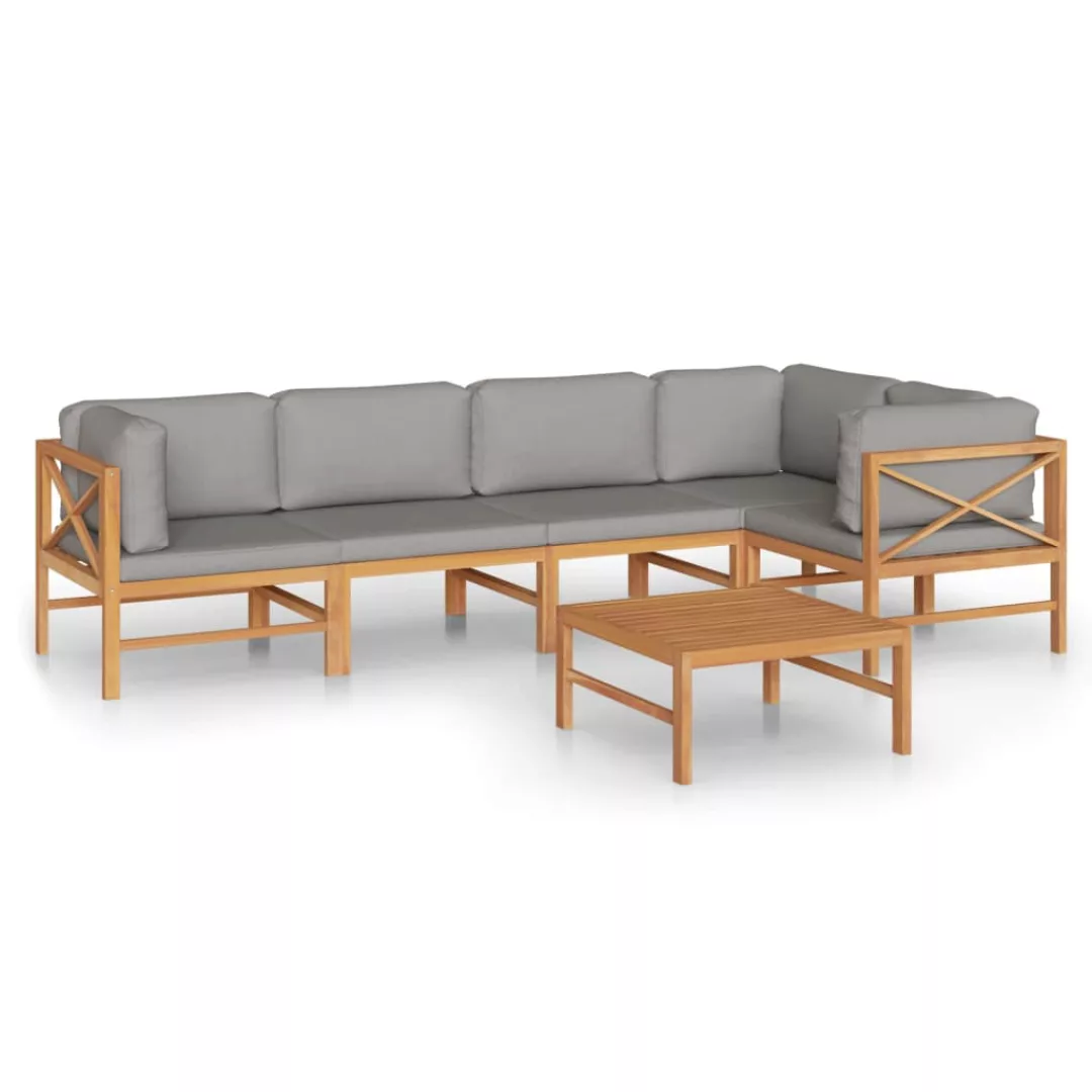 6-tlg. Garten-lounge-set Mit Grauen Kissen Massivholz Teak günstig online kaufen