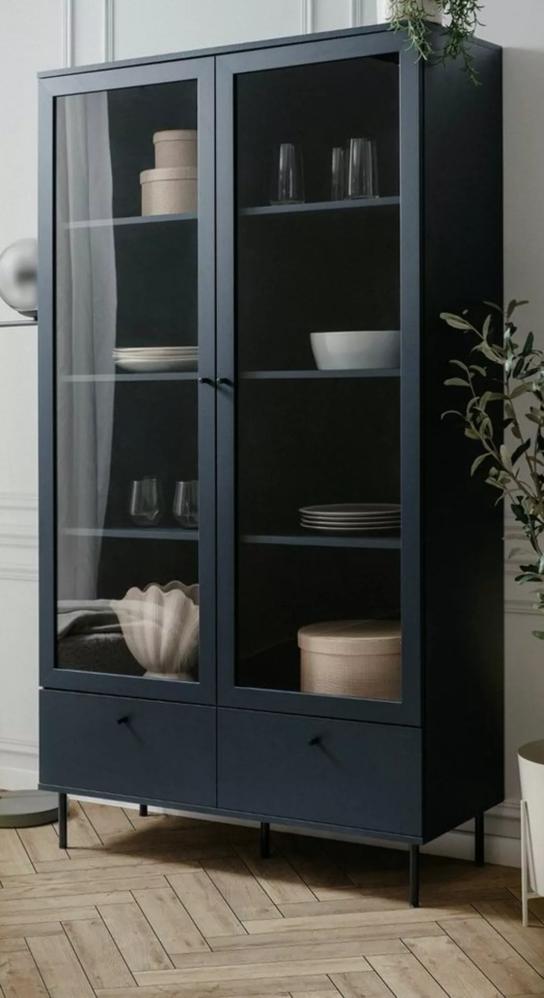 Furn.Design Vitrine Barina (Vitrinenschrank in dunklem blau, 100 x 183 cm) günstig online kaufen