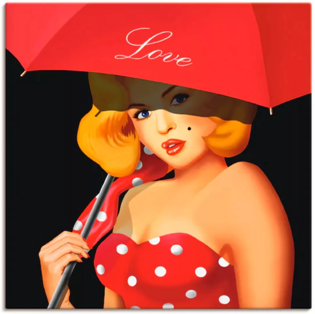 Artland Wandbild "Pin-Up Girl unter rotem Regenschirm", Frau, (1 St.) günstig online kaufen