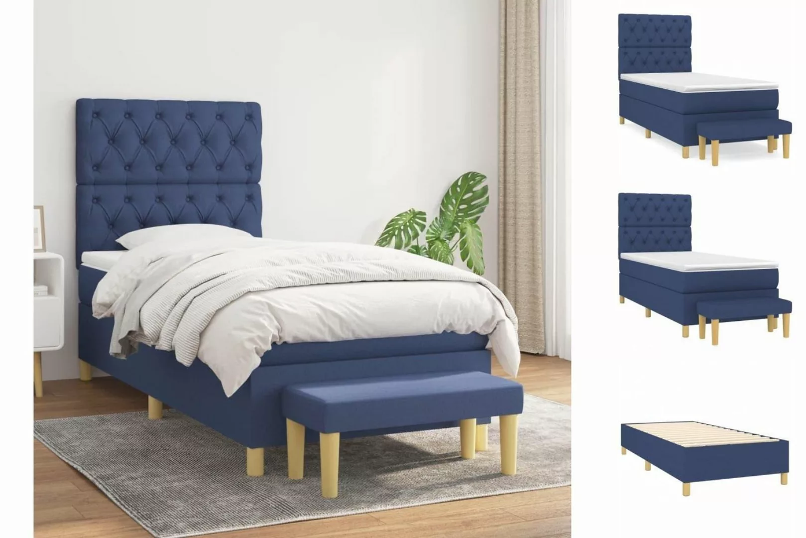 vidaXL Bettgestell Boxspringbett mit Matratze Blau 80x200 cm Stoff Bett Bet günstig online kaufen