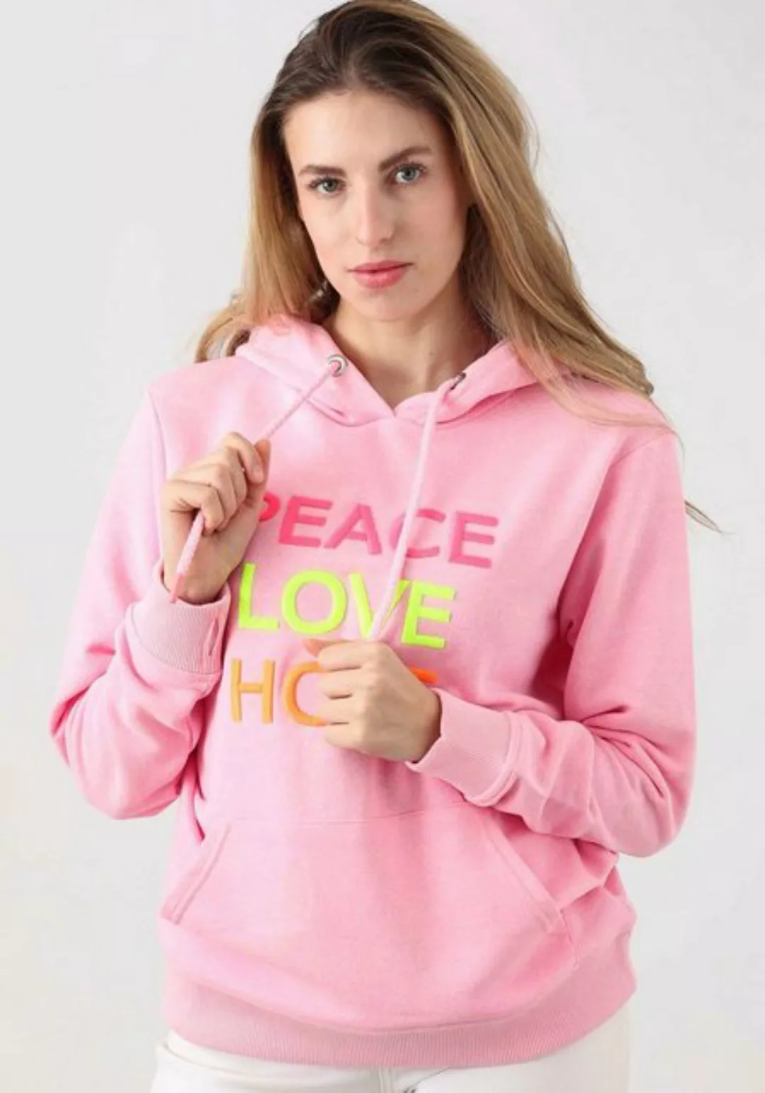 Zwillingsherz Kapuzensweatshirt Patrizia mit Peace-Love-Hope Strickerei günstig online kaufen