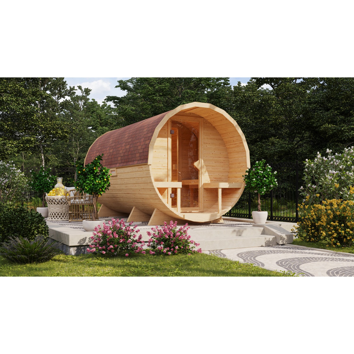 Karibu Fass-Sauna 3 Set Naturbelassen mit Ofen 9 kW Bio ext. Steuerung günstig online kaufen