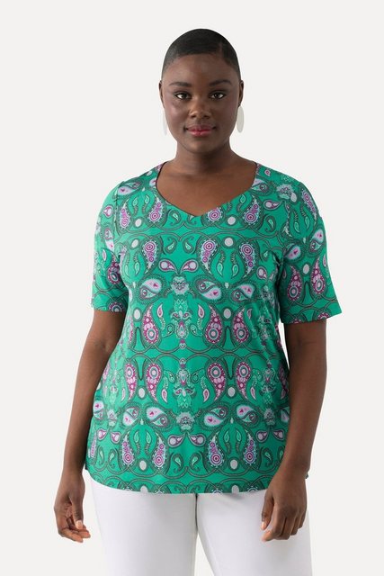 Ulla Popken T-Shirt Slinkyshirt Paisley-Design Herzausschnitt Halbarm günstig online kaufen