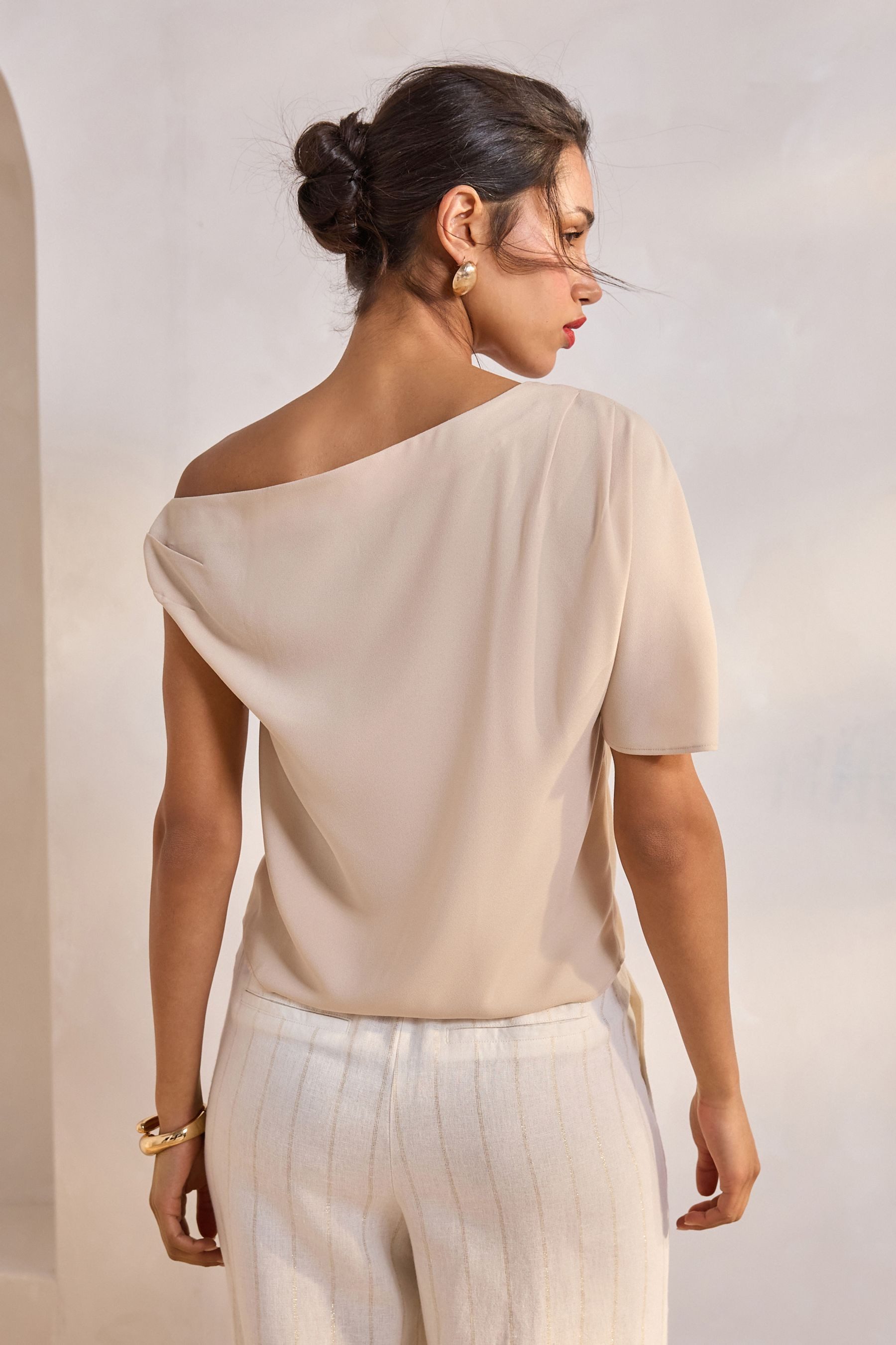 Next Shirtbluse Kurzarm-Oberteil mit asymmetrischer Drapierung günstig online kaufen