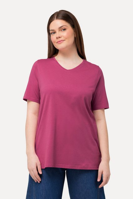 Ulla Popken Rundhalsshirt T-Shirt V-Ausschnitt Classic Halbarm Biobaumwolle günstig online kaufen