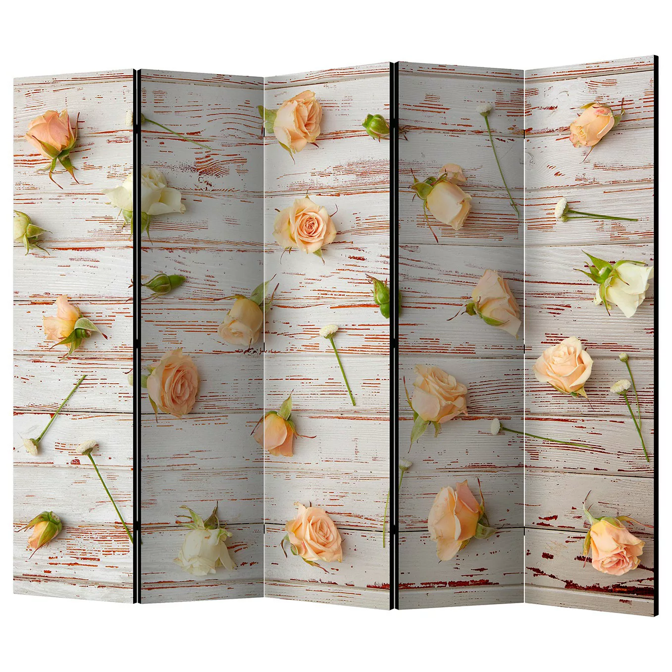 home24 Paravent Wood & Roses II (5-teilig) günstig online kaufen
