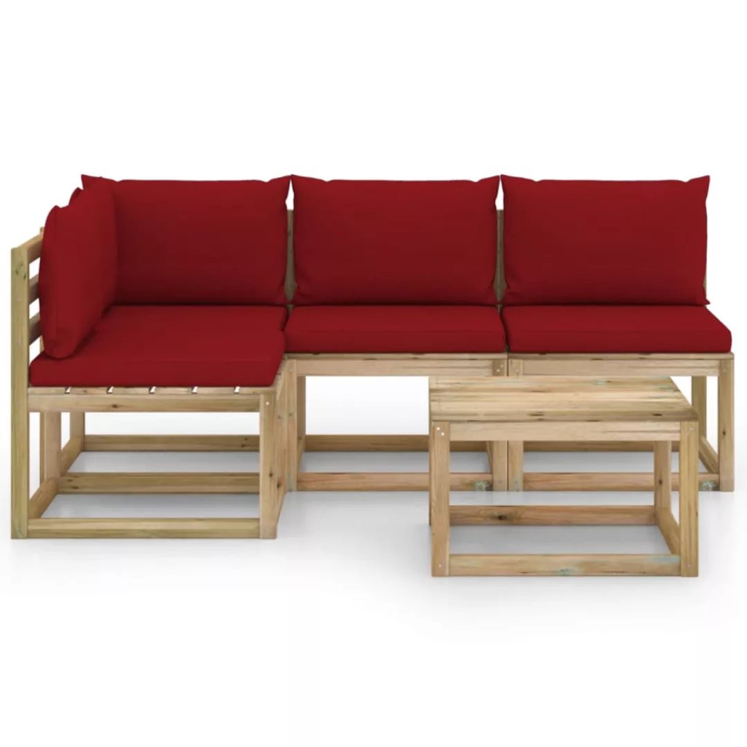 5-tlg. Garten-lounge-set Mit Weinroten Kissen günstig online kaufen