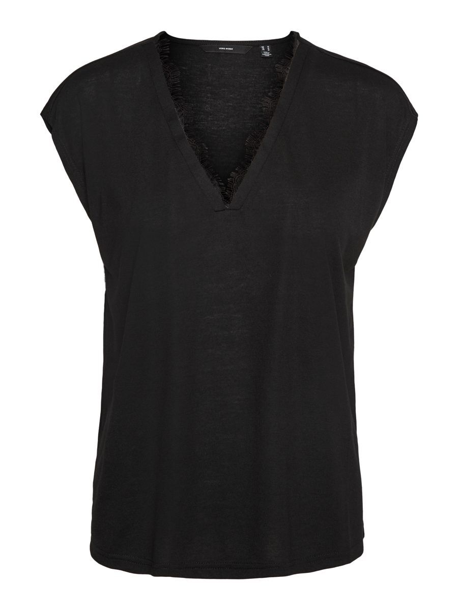 VERO MODA Spitzenverziertes T-shirt Damen Schwarz günstig online kaufen