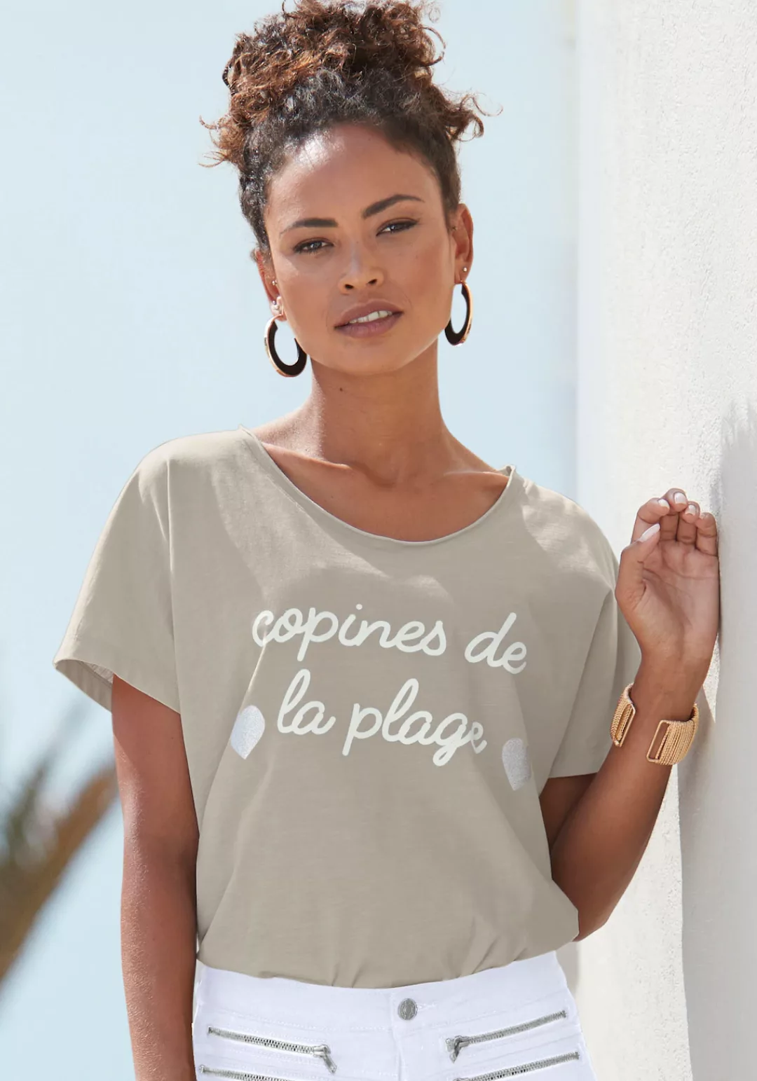 Vivance Kurzarmshirt mit Statement-Print vorne, T-Shirt aus Baumwolle, lock günstig online kaufen