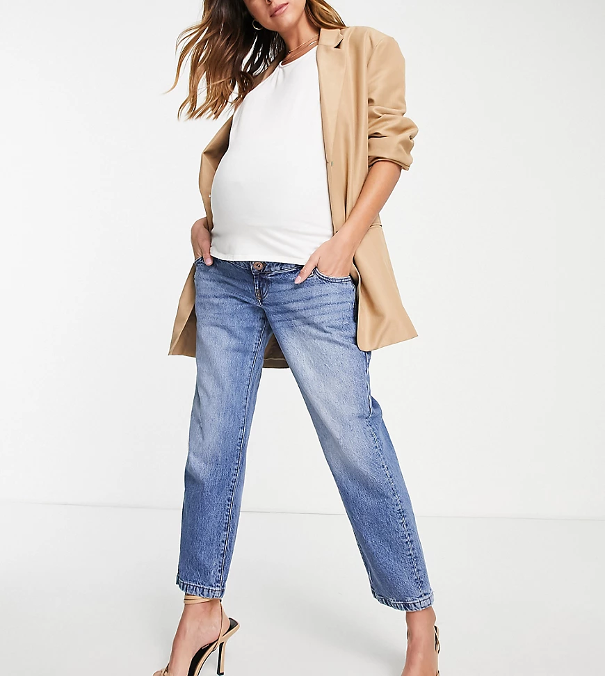 River Island – Umstandsmode – Jeans in Mittelblau mit geradem Schnitt günstig online kaufen