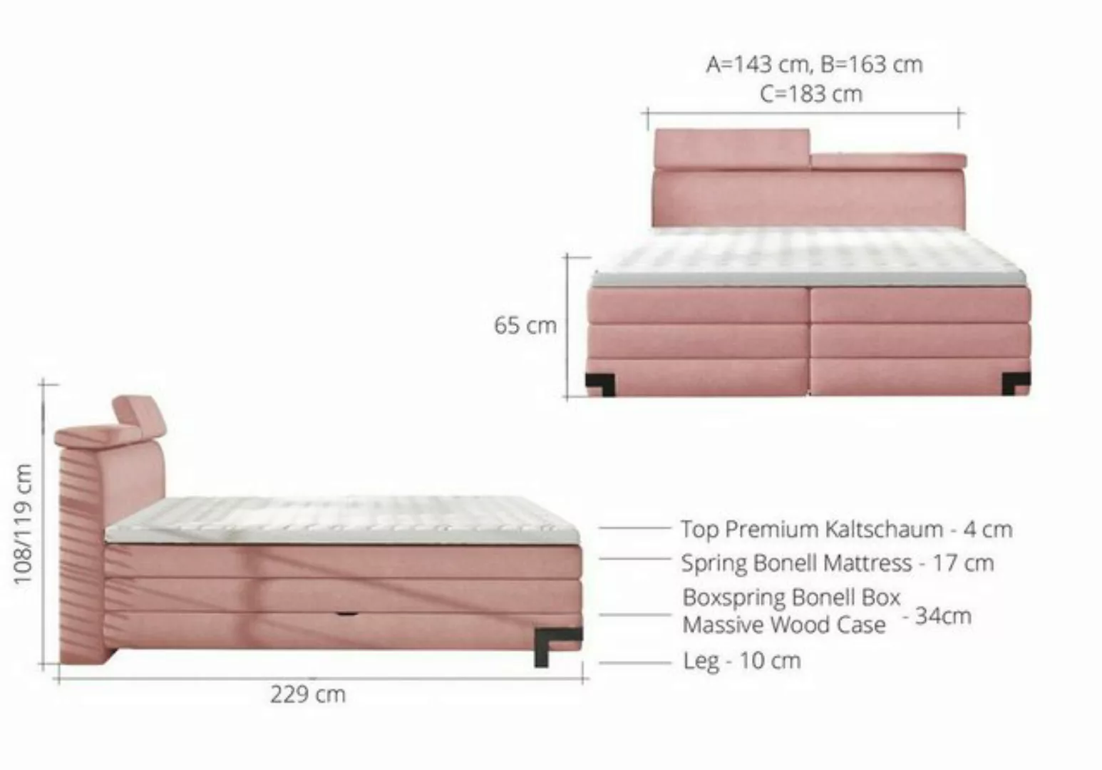 JVmoebel Bett, Designer Bett Schlafzimmer Betten Textil Luxus Polster Boxsp günstig online kaufen