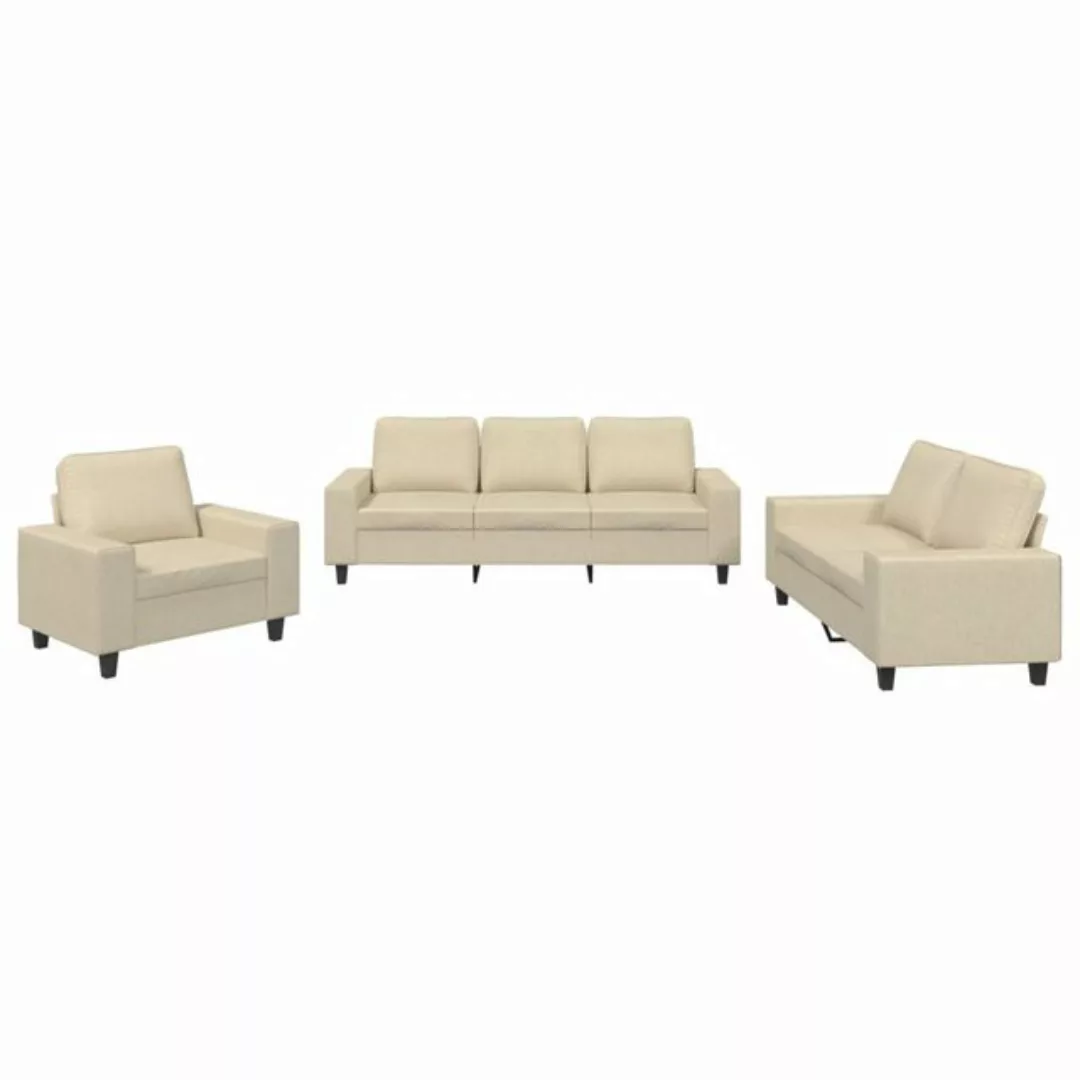 vidaXL Sofa Sofagarnitur Set mit Kissen Stoff, 3-tlg., Creme günstig online kaufen