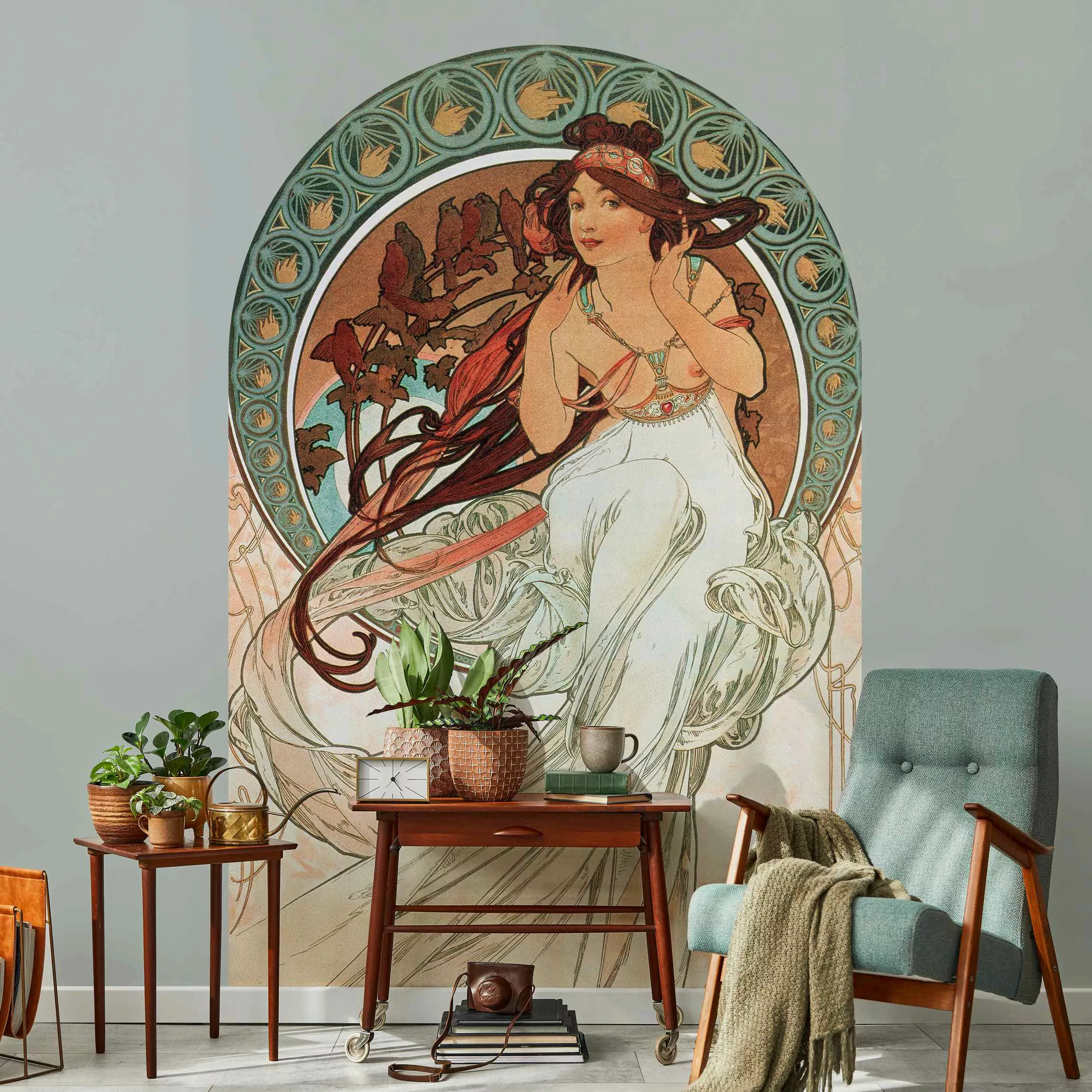 Rundbogen Tapete Alfons Mucha - Vier Künste - Die Musik günstig online kaufen