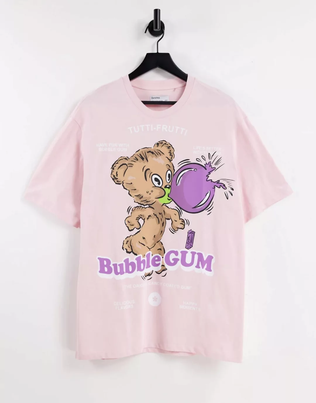 Bershka – Rosa T-Shirt mit Kaugummi-Print günstig online kaufen