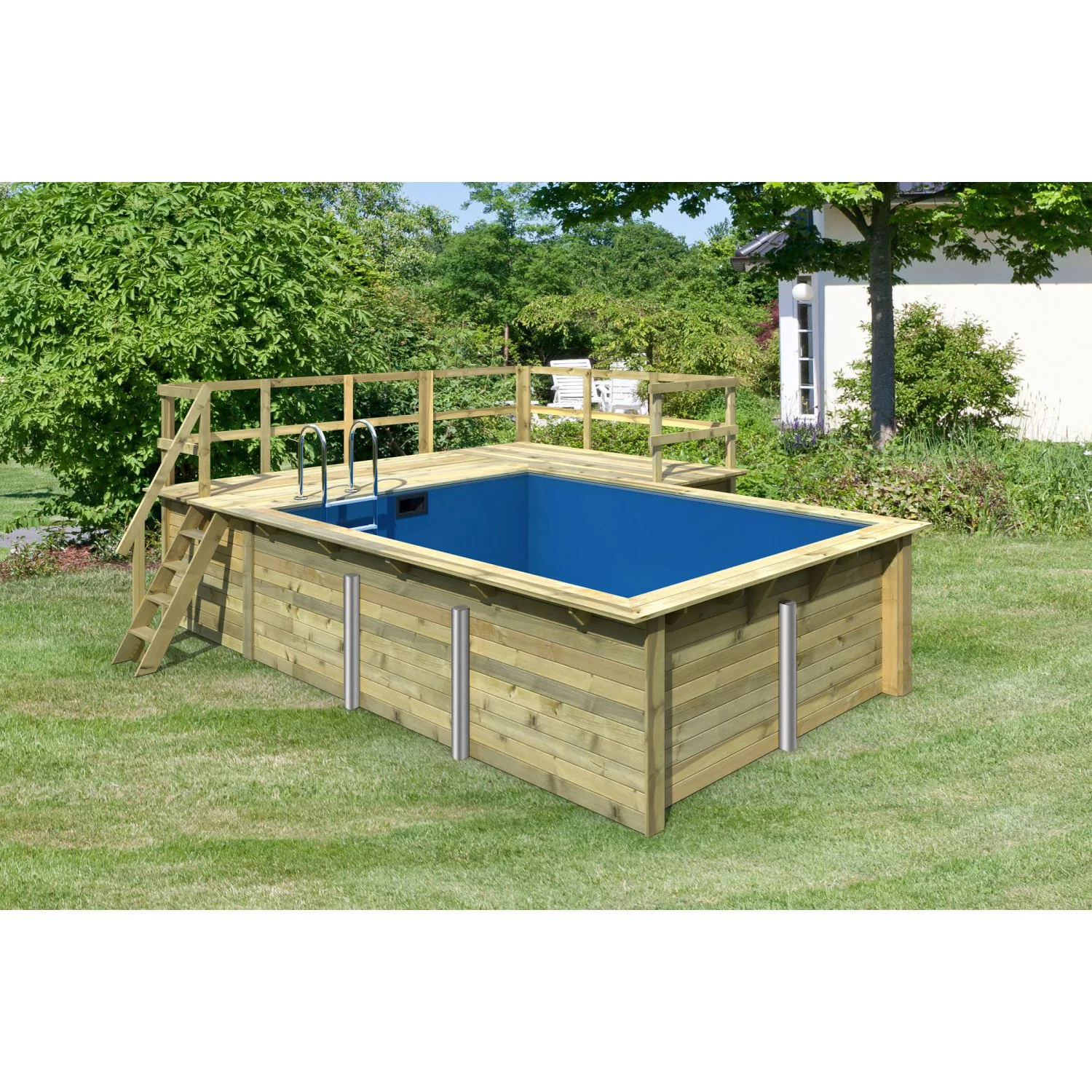 Karibu Pool Gr. 2 inkl. Terrasse + Seitenterrasse KDI Innenhülle Blau günstig online kaufen