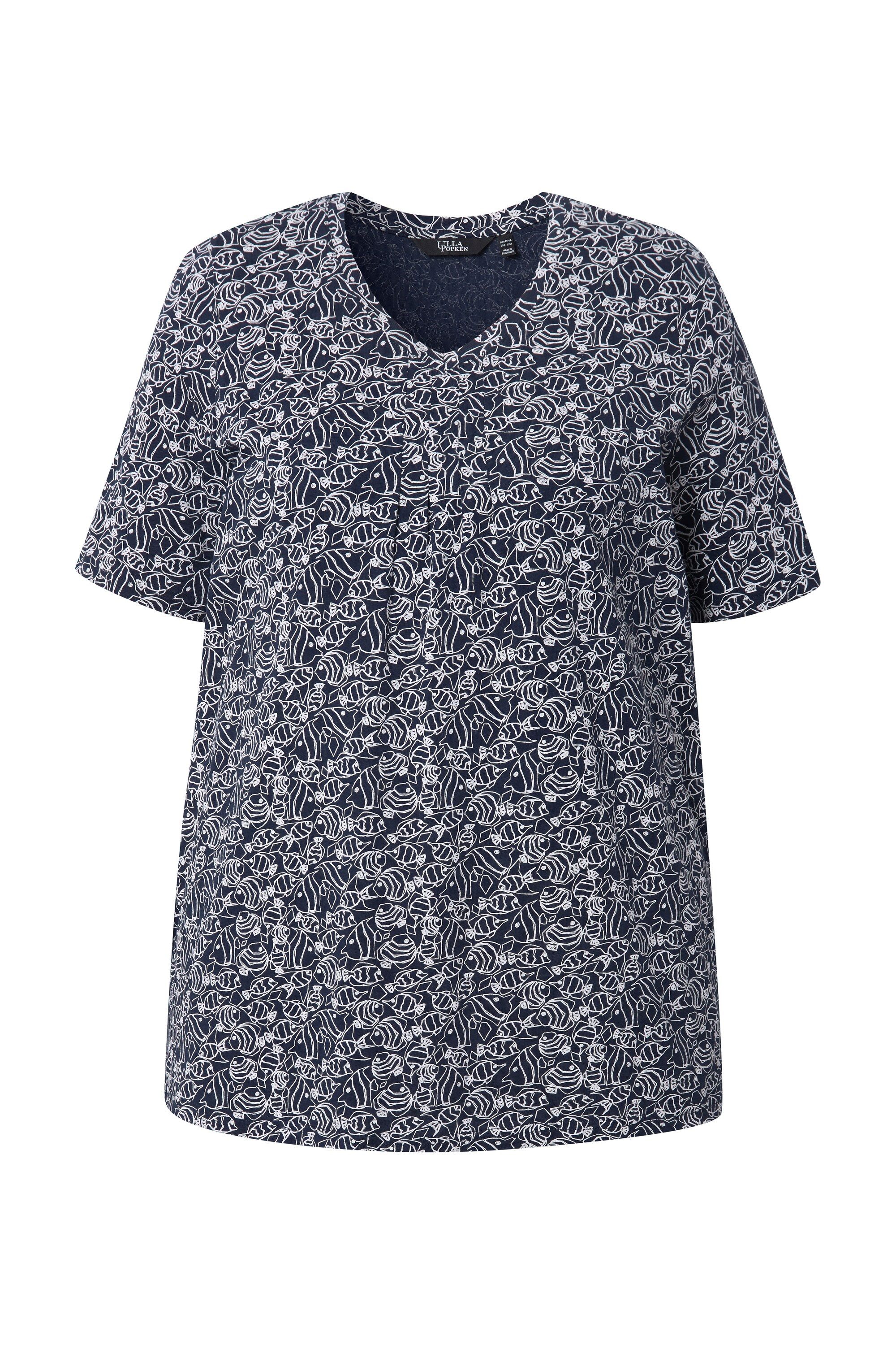 Ulla Popken T-Shirt T-Shirt Fische Zierfalten günstig online kaufen