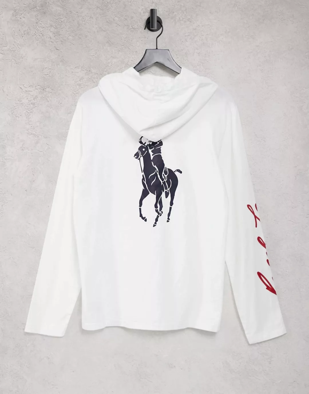 Polo Ralph Lauren – Langärmliges Oberteil in Weiß mit Kapuze und Logo günstig online kaufen