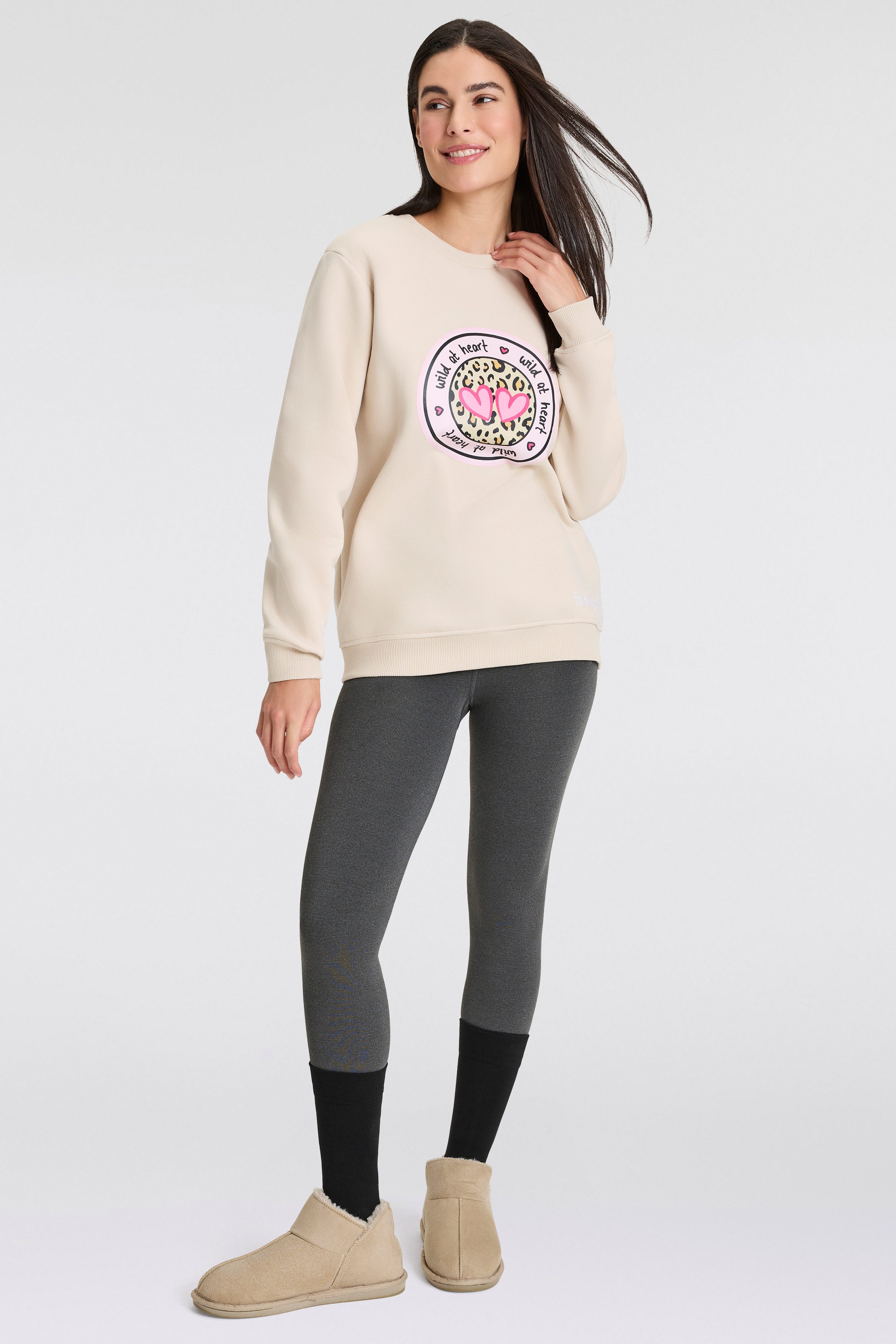 Zwillingsherz Sweatshirt Rundhalsausschnitt, Langarm, Baumwollmischung günstig online kaufen