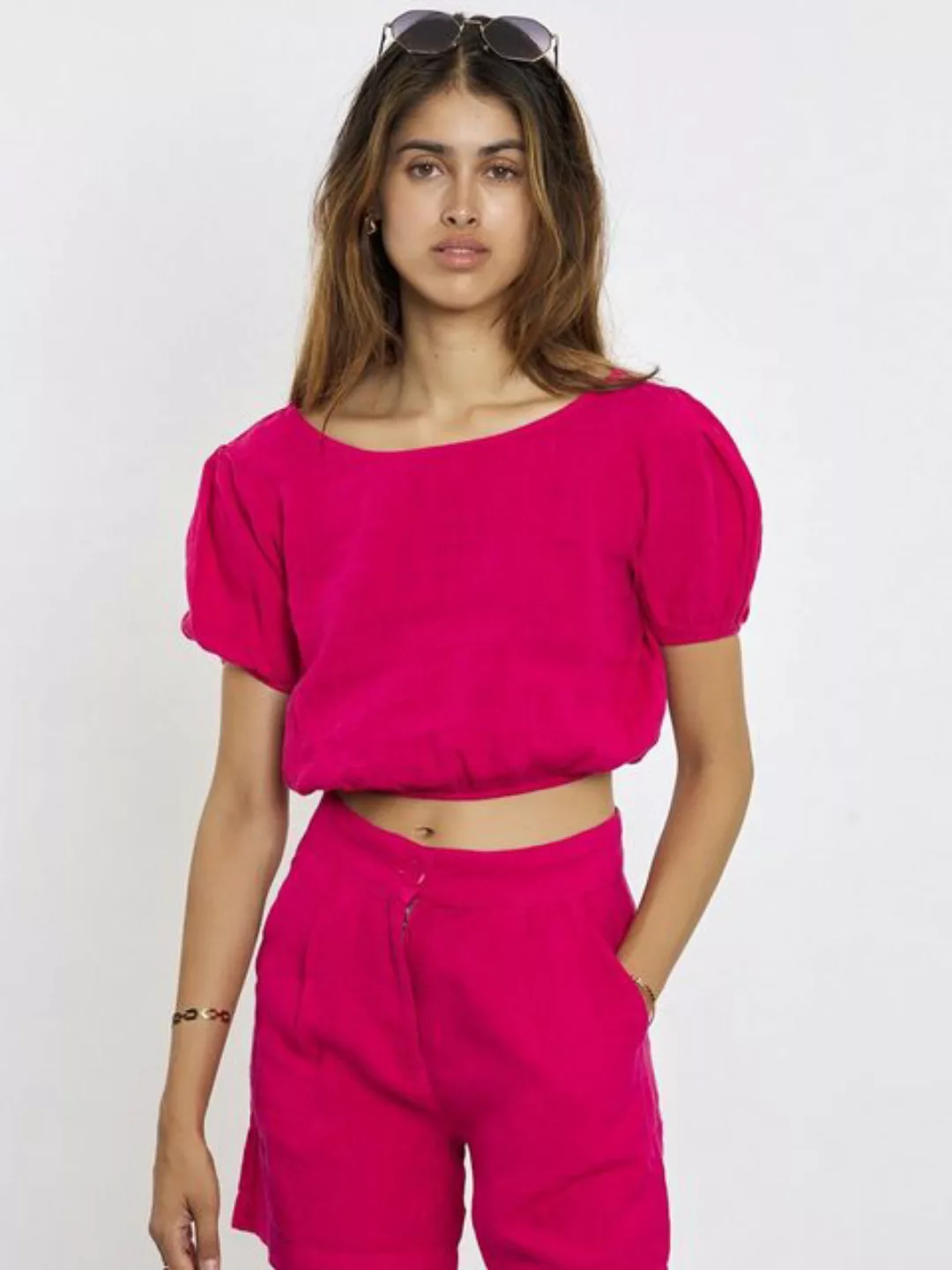 Freshlions Crop-Top Freshlions Leinen Crop Top Pink L günstig online kaufen