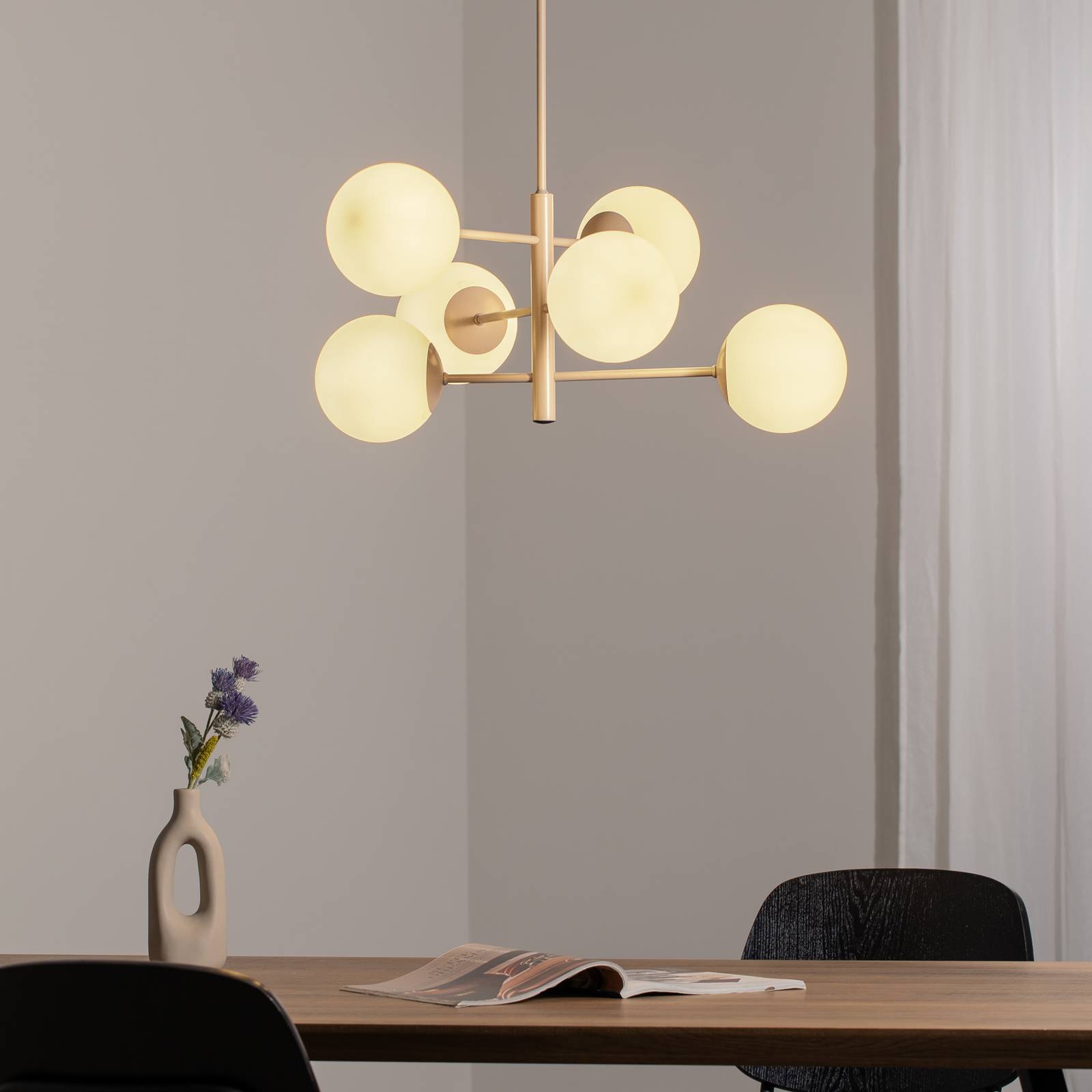 Hängeleuchte Aurora, beige, Ø 60 cm, 6-flammig, Glas, E14 günstig online kaufen